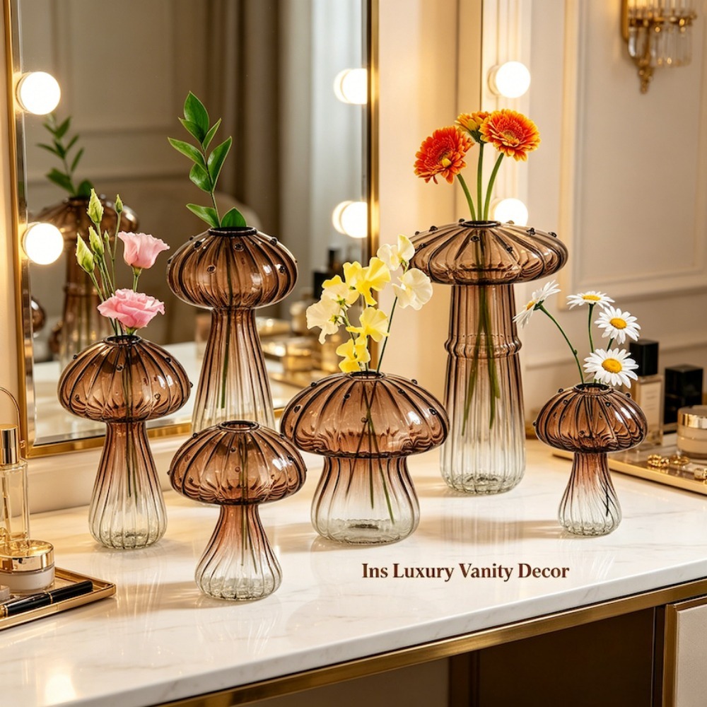 Propagation Station Vase - Paddenstoelvormig gegroefd glazen kweekstation, schattige transparante